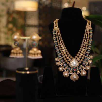 Royal Peacock Heritage Gold Necklace & Earrings Set