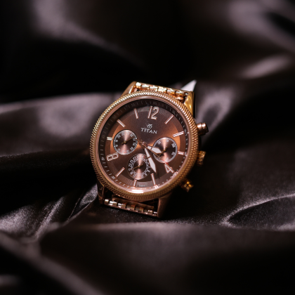 Titan Brown Dial Chronograph Watch | Gold Plated Stainless Steel | Men’s Luxury Watch