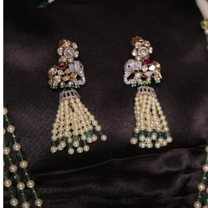 Mughal Elephant Pearl & Emerald Necklace Set | Santosh Ji Jewellers Moradabad