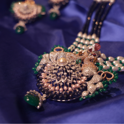 Peacock Symphony Polki Pearl Necklace Set